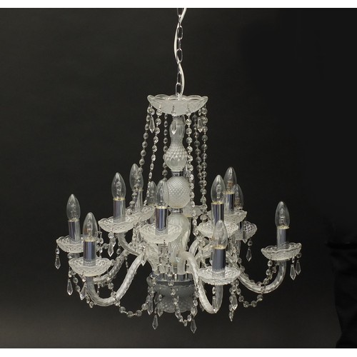 415A - Twelve branch glass chandelier with drops, 54cm high