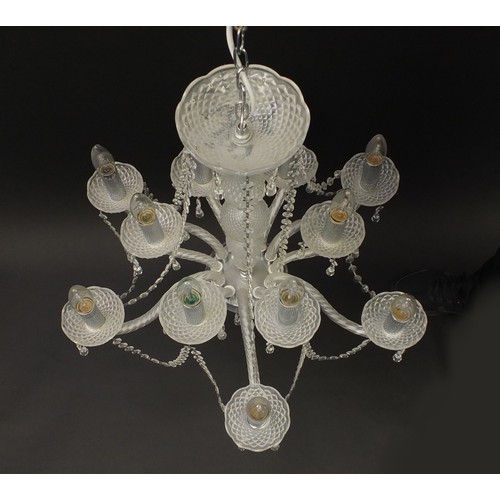 415A - Twelve branch glass chandelier with drops, 54cm high