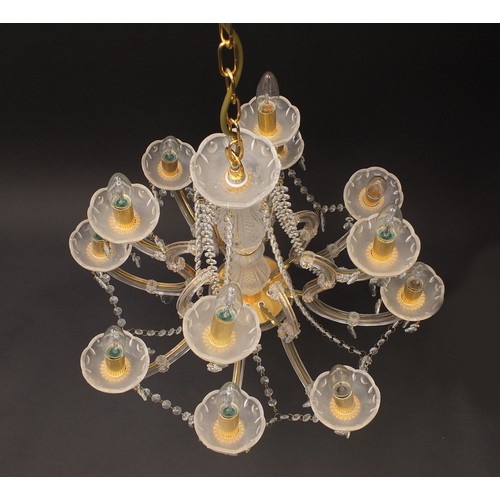 415B - Twelve branch glass chandelier with drops, 52cm high