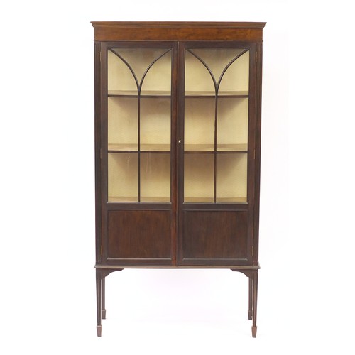 1626 - Edwardian mahogany display cabinet, raised on tapering legs, 168cm H x 90.5cm W x 32.5cm D