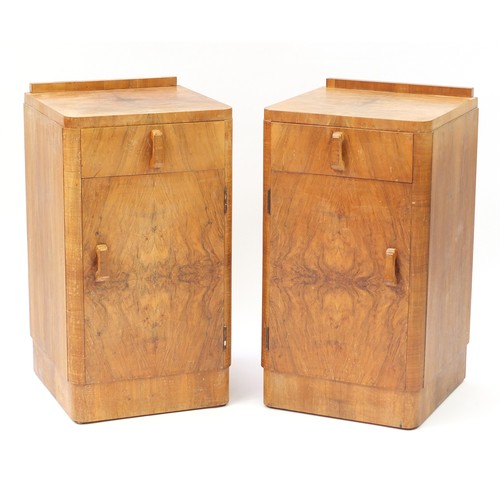 1630 - Pair of Art Deco walnut bedside cupboards, 68cm H x 36cm W x 36cm D