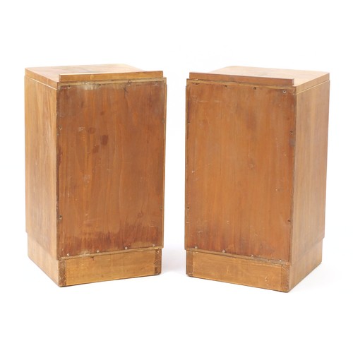 1630 - Pair of Art Deco walnut bedside cupboards, 68cm H x 36cm W x 36cm D