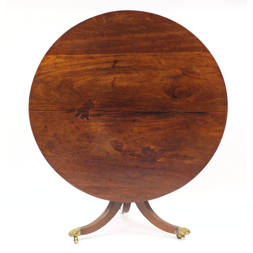 1629 - Regency mahogany circular tilt top table, 89cm high x 117cm in diameter