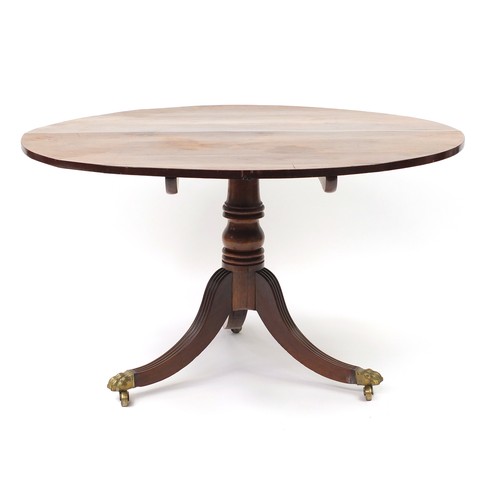 1629 - Regency mahogany circular tilt top table, 89cm high x 117cm in diameter