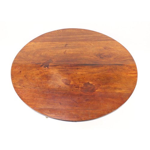 1629 - Regency mahogany circular tilt top table, 89cm high x 117cm in diameter