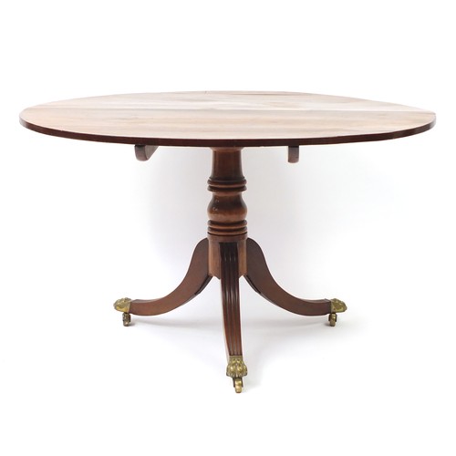 1629 - Regency mahogany circular tilt top table, 89cm high x 117cm in diameter