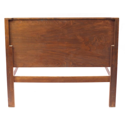 1627 - Art Deco walnut bed frame, the headboard 114cm high x 137cm wide