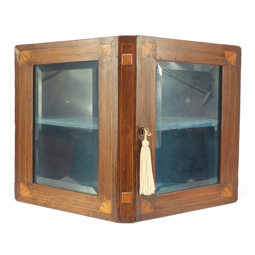 1628 - Edwardian inlaid rosewood display cabinet with beveled glass, 33.5cm H x 42cm W x 18cm D