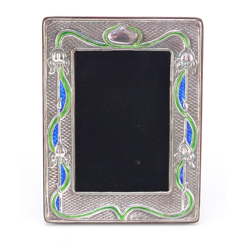 160 - Art Nouveau design sterling silver and enamel easel photo frame, 19.5cm x 14.5cm