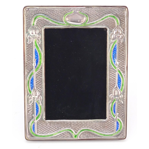 159 - Art Nouveau design sterling silver and enamel easel photo frame, 19.5cm x 14.5cm
