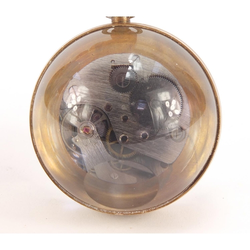1559 - Brass and glass globular desk clock, 6cm in diameter