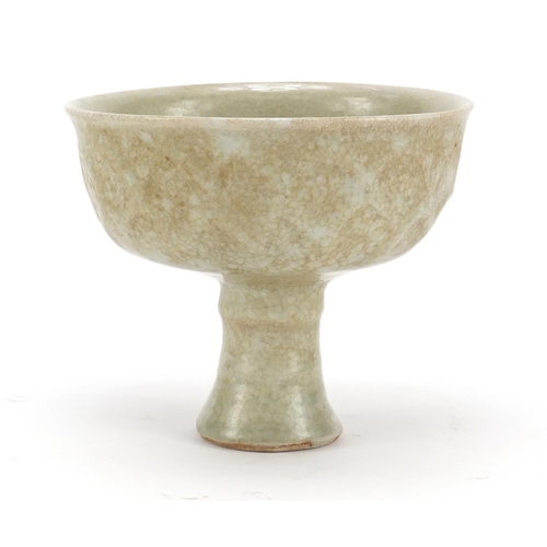 253 - Chinese celadon glaze stem bowl, 11cm high x 13cm in diameter