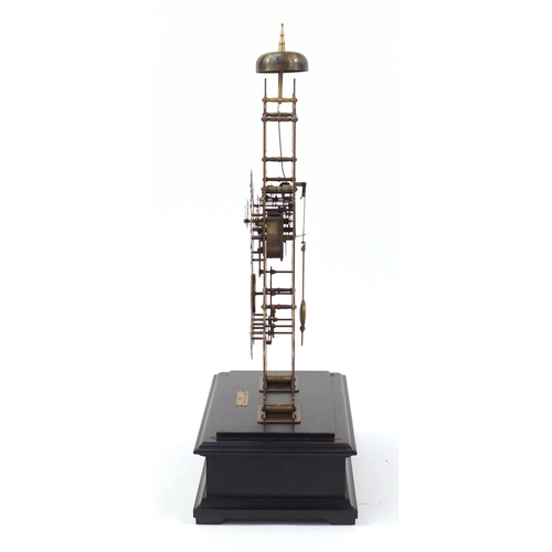 610 - Large French design skeleton clock with moon face and glass case, overall 71cm H x 37cm W x 22cm D