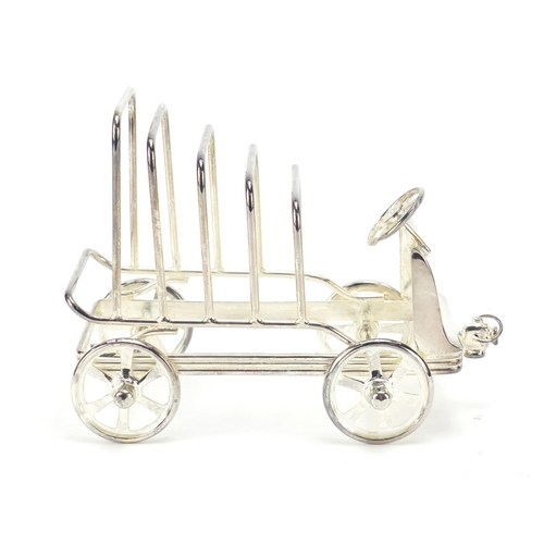 277 - Novelty silver plated toast rack in the form of a car, 16cm in length