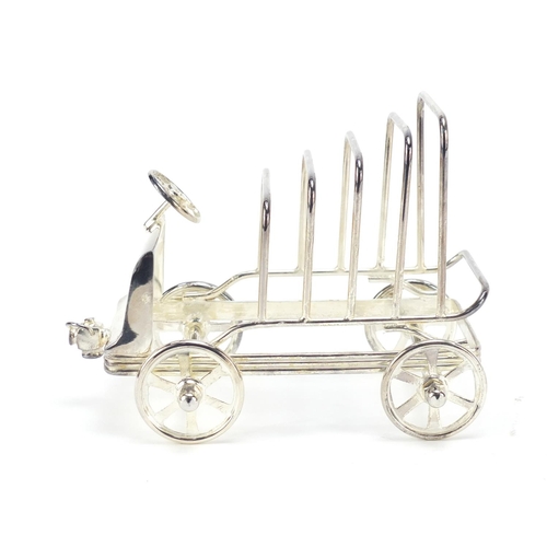 277 - Novelty silver plated toast rack in the form of a car, 16cm in length