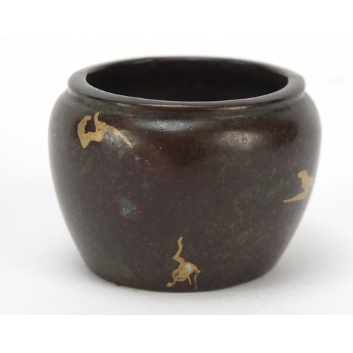 375 - Chinese gold splashed patinated bronze miniature vase, character marks to the base, 2.5cm high