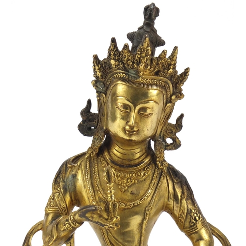 408 - Chino-Tibetan gilt bronze figure of Buddha, 32.5cm high