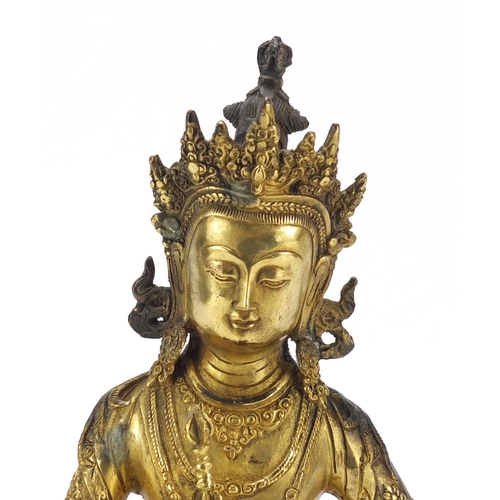 408 - Chino-Tibetan gilt bronze figure of Buddha, 32.5cm high