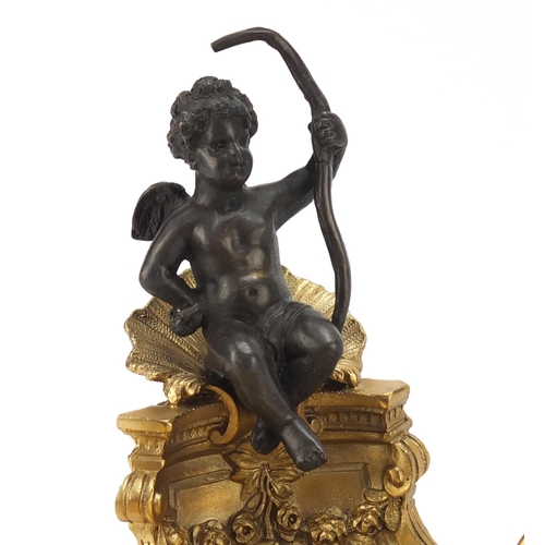 289 - Partially gilt bronze sweetmeat dish in the form of Putti seated on a shell above a bowl, impressed ... 