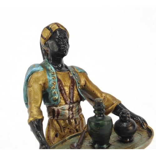 495 - Cold painted bronze of an Arab holding a tray in the style of Franz Xaver Bergmann, 10.5cm high