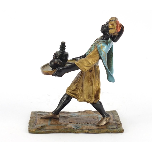 495 - Cold painted bronze of an Arab holding a tray in the style of Franz Xaver Bergmann, 10.5cm high