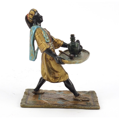 495 - Cold painted bronze of an Arab holding a tray in the style of Franz Xaver Bergmann, 10.5cm high