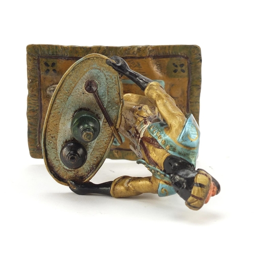 495 - Cold painted bronze of an Arab holding a tray in the style of Franz Xaver Bergmann, 10.5cm high