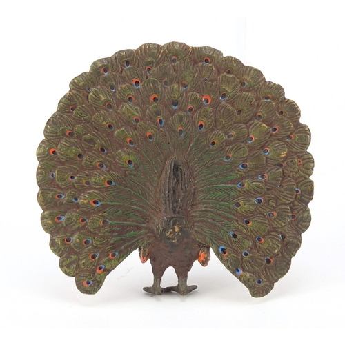 336 - Cold painted bronze of a peacock in the style of Franz Xaver Bergmann, 8cm high