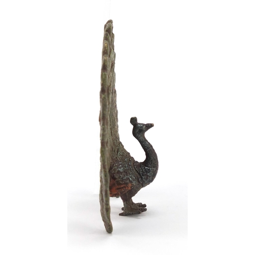 336 - Cold painted bronze of a peacock in the style of Franz Xaver Bergmann, 8cm high