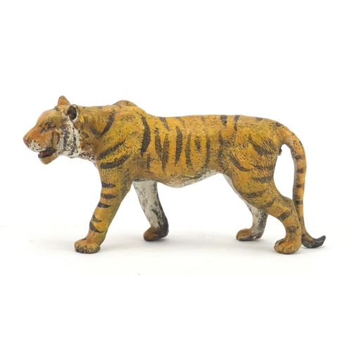 337 - Cold painted bronze of a tiger in the style of Franz Xaver Bergmann, 11.5cm in length