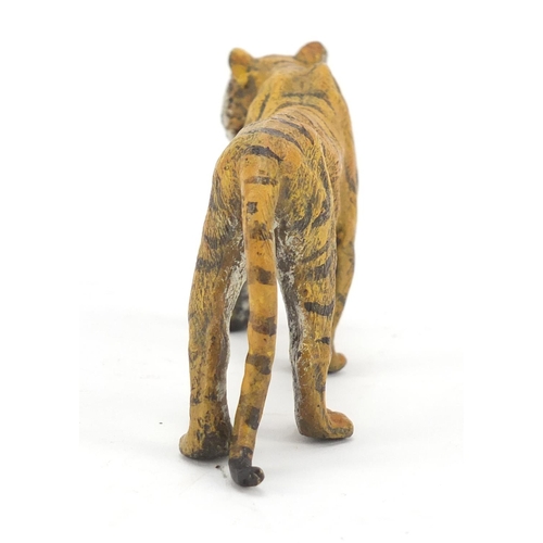 337 - Cold painted bronze of a tiger in the style of Franz Xaver Bergmann, 11.5cm in length