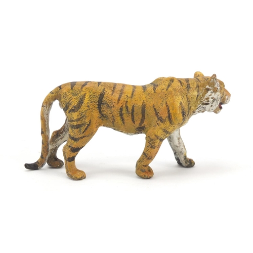 337 - Cold painted bronze of a tiger in the style of Franz Xaver Bergmann, 11.5cm in length