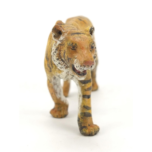 337 - Cold painted bronze of a tiger in the style of Franz Xaver Bergmann, 11.5cm in length