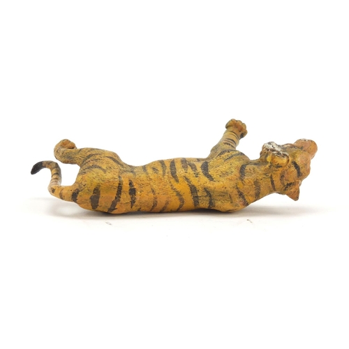 337 - Cold painted bronze of a tiger in the style of Franz Xaver Bergmann, 11.5cm in length