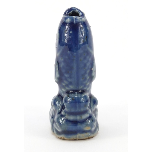 519 - Chinese blue glazed porcelain water dropper in the form of a fish, 7cm high