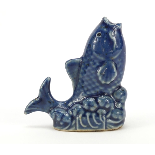 519 - Chinese blue glazed porcelain water dropper in the form of a fish, 7cm high