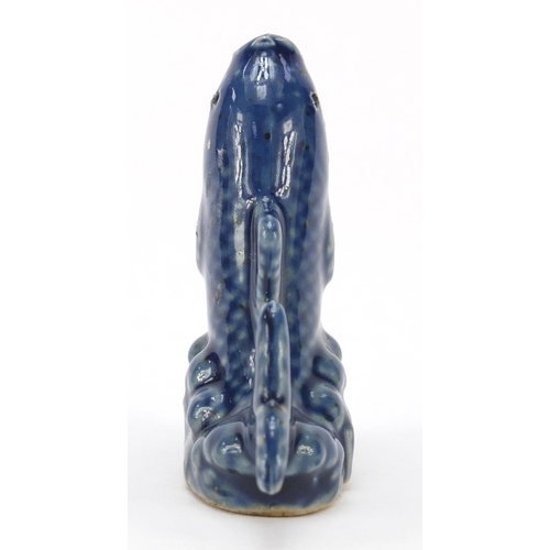 519 - Chinese blue glazed porcelain water dropper in the form of a fish, 7cm high