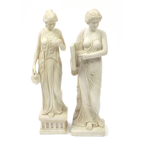 2058 - Pair of floor standing classical marble style statues of Grecian maidens, the largest 81cm high