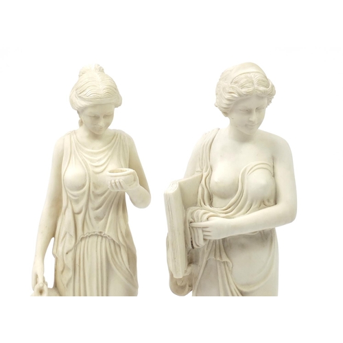 2058 - Pair of floor standing classical marble style statues of Grecian maidens, the largest 81cm high