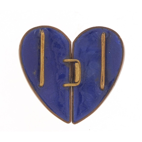 522 - Japanese cloisonné two piece buckle in the form of a heart, enamelled with two butterflies and flowe... 