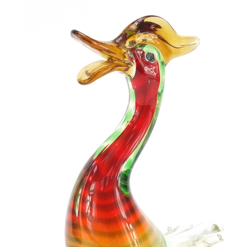 386 - Large Murano colourful glass duck, 31cm high