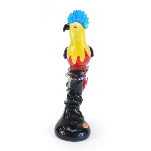 385 - Large Murano colourful glass parrot with paper label, 36cm high