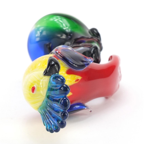 385 - Large Murano colourful glass parrot with paper label, 36cm high