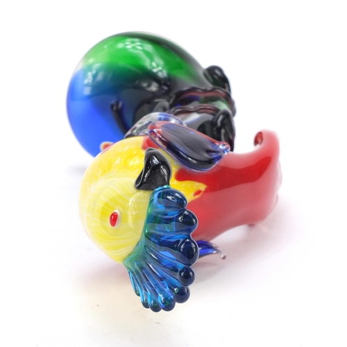 385 - Large Murano colourful glass parrot with paper label, 36cm high