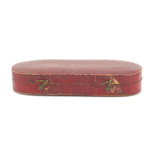 498 - Georgian red leather box with brass mounts, 15.5cm wide