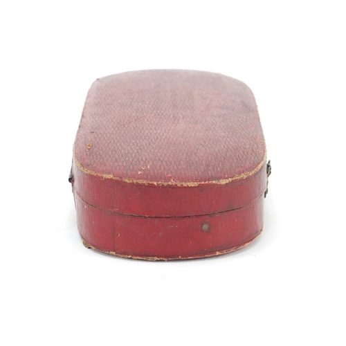 498 - Georgian red leather box with brass mounts, 15.5cm wide