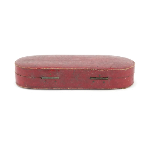 498 - Georgian red leather box with brass mounts, 15.5cm wide