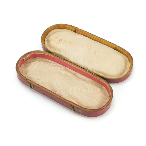 498 - Georgian red leather box with brass mounts, 15.5cm wide