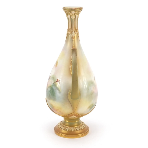 87 - Large Royal Worcester porcelain vase with twin handles hand painted with pheasants by Albert Shuck, ... 