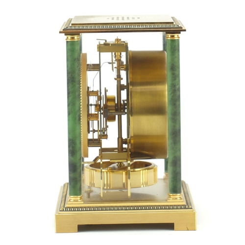 284 - Jaeger-LeCoultre Atmos Vendome clock with simulated verde antico columns, the enamel dial with Arabi... 